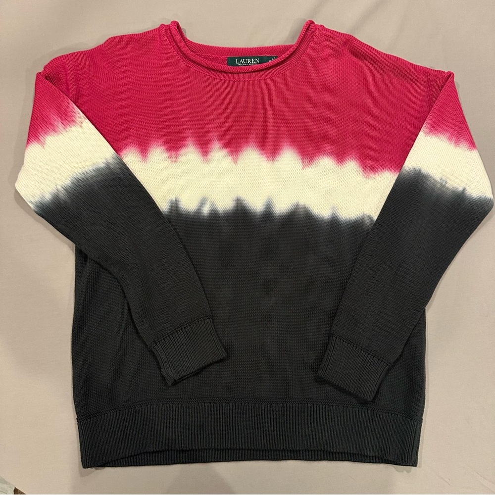 Lauren Ralph Lauren Sweater Women M Pink Roll Neck Color Block Tie Dye Knit